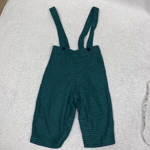 Vintage green red navy button strap overalls 12m